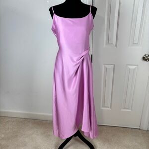 REISS Zoey Midi Slip Dress Pink Asymmetrical Drape Spaghetti Strap Size 8 NWOT